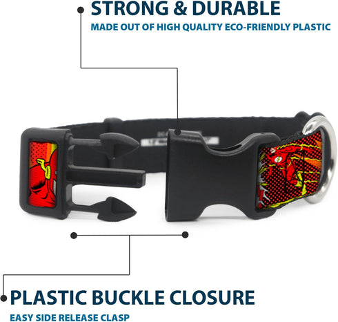 Buckle-Down Plastic Clip Collar, The Flash BOOM-KABOOM!, 1" Wide, Fits 15-26" Neck, Large