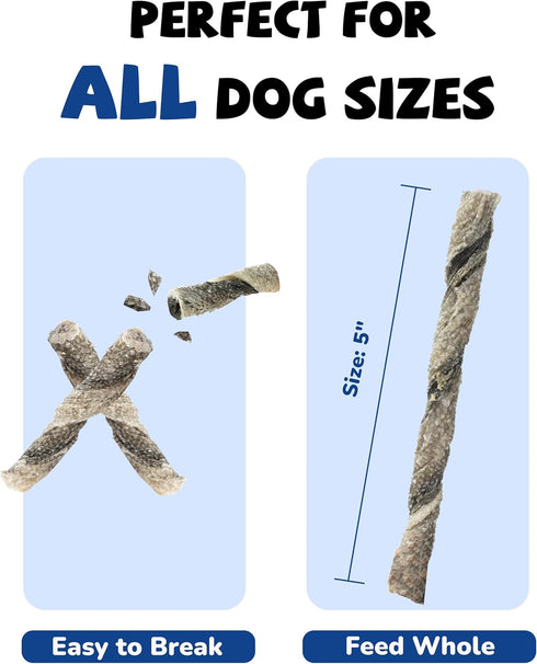 3 16 oz PAWUP Cod Skin Rolls Dog Treats Natural High Omega Dog Snacks, Single Ingredient Cod Skin Chews for Small Dogs
