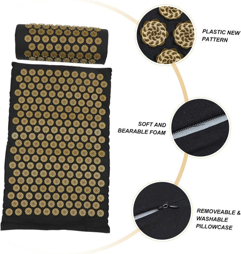 2pcs Set Acupressure Massage Pillow and Yoga Mat Portable Relaxation Accessories with Carry Bag for Stress Relief
