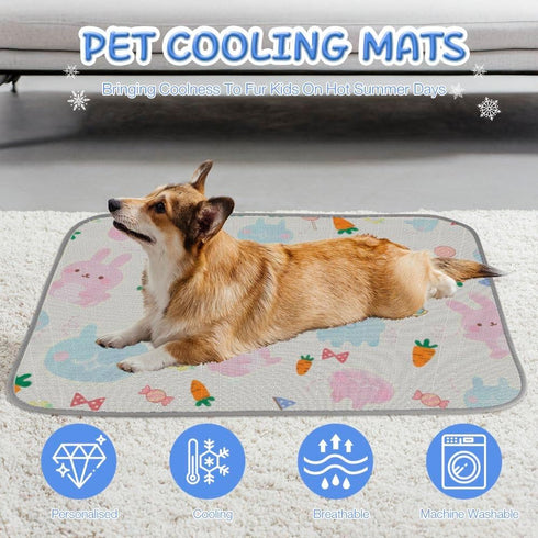 imiBBWQu Summer 27" 22" Dog Cooling Mat Cute Cartoon Rabbits Mat Thickened Waterproof Washable Dog Ice Pad Cooling Beds