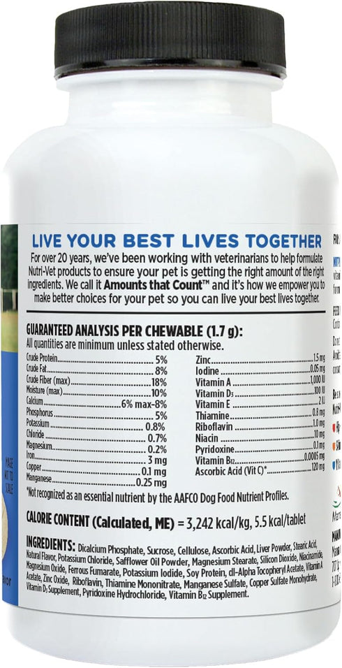 Immune, 60 Count Nutri-Vet Multi-Vite Chewables for Adult Dogs, Daily Dog Vitamins & Minerals, Supports Balanced Diet
