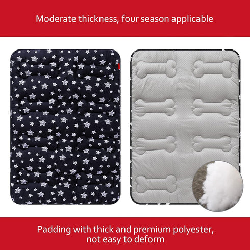 Dog Crate Mat (30" X 19") 2 Pack, Soft Bed Mat with Cute Prints, Anti-Slip Bottom, Machine Washable, Black