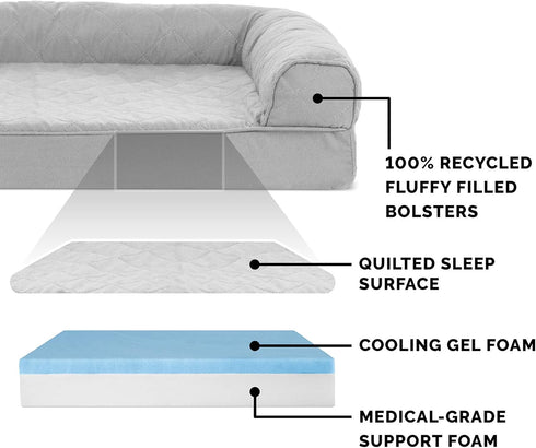 Furhaven Cooling Gel Dog Bed for Medium/Small Dogs - Removable Bolsters & Washable Cover, Up to 35 lbs, Silver Gray
