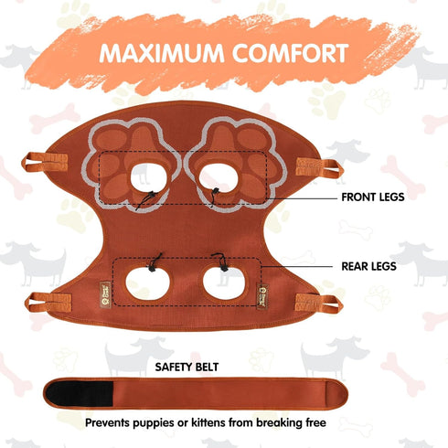 Paws n' Cradle Hammock Dog Grooming Harness for Dogs & Cats-Complete Kit with Adjustable Leg Fittings, Comb, Nail