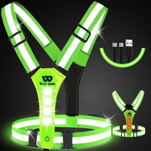 West Biking Running Vest Light, LED Reflective Gear for Night Walking, High Visibility Rechargeable Light Up Running
