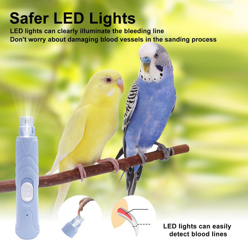 LUKHMELF Finches. Bird Nail Grinder,Bird Beak Grinder,Silenced Bird Nail File with LED Lamp,Suitable