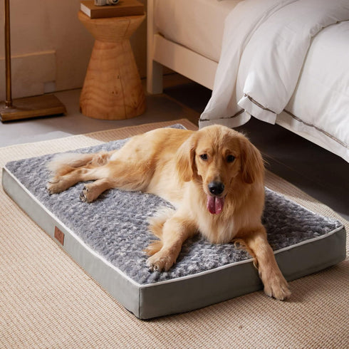 WNPETHOME Orthopedic X Large Dog Bed - Soft Rose Plush Waterproof Crate Bed with Removable Cover, Grey (42 x 30 x 4