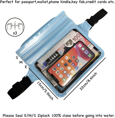 Waterproof Waist Pouch Dry Belt Bag, Fanny Pack to Keep Your Key Fob, Wallet, Kindle, Phone Dry, Perfect for Swim Surf