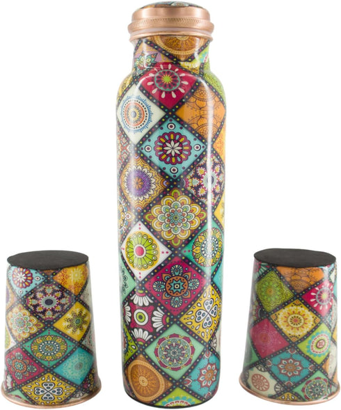HealthGoodsIn Pure Copper Water Bottle Set with 2 Tumblers, Eco-Friendly Ayurvedic Benefits with GIFT PACKAGING -