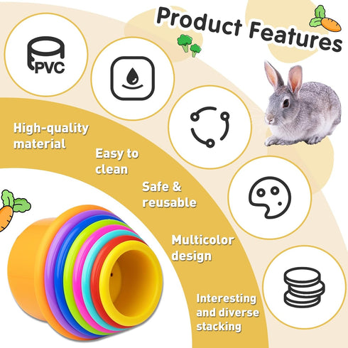 Iffitya 8 Pcs Colorful Stacking Cups for Rabbits, Colorful Bunny Cups for Rabbits and Small Animals, Nesting Rabbit