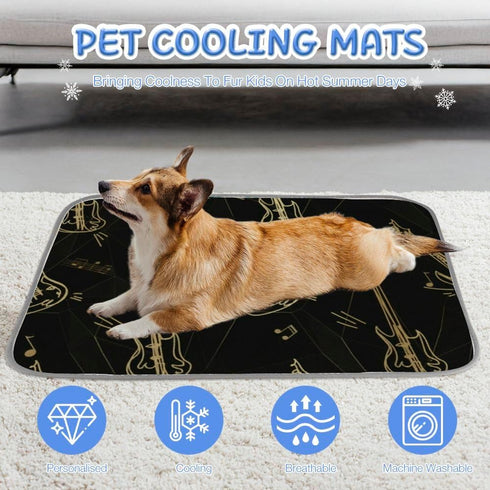 Generic 28" X22" Dog Cooling Blanket Ice Silk Rabbit Mat Gold Bass Guitar Cooling Pad for Bed Washable Dog Pad Mats