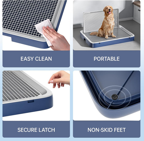 KOLA PANDA Wall,25.59"X19.69" Indoor Dog Potty Tray with High Pee Pad Holder,Dogs Litter Box,Mesh Training Toilet
