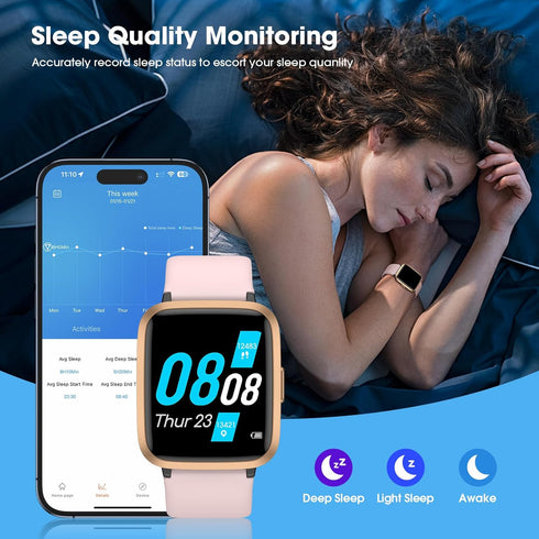 Fitness Tracker Watch with Blood Oxygen, Blood Pressure & Heart Rate Monitor - 50 Meters Waterproof Smart Watch