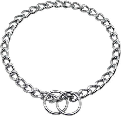 Herm Sprenger Chrome Plated Steel Dog Collar, Short Flat Links Choke Chain, Two O-Rings for Small Medium Large Dogs
