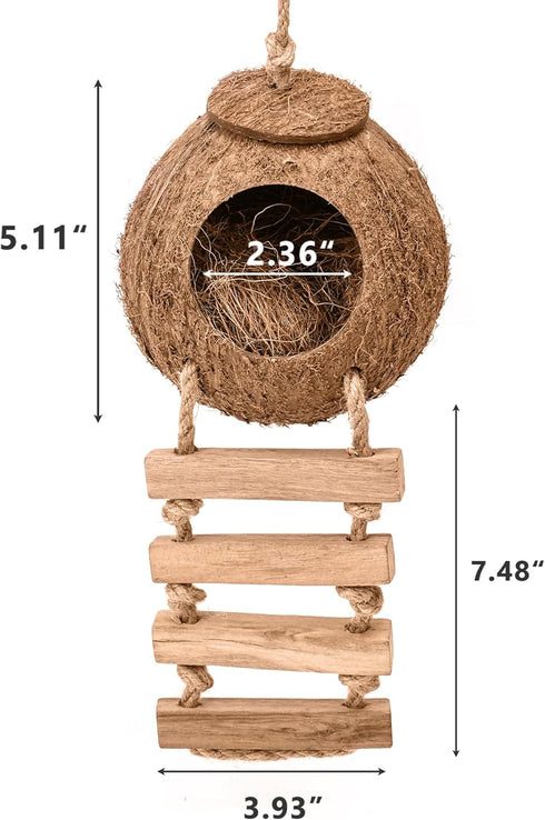 U0U Hermit Crab Coconut Husk Hut with Branch Ladder,Coconut House Hermit Crab Shells Reptile Habitat,Coconut Nest
