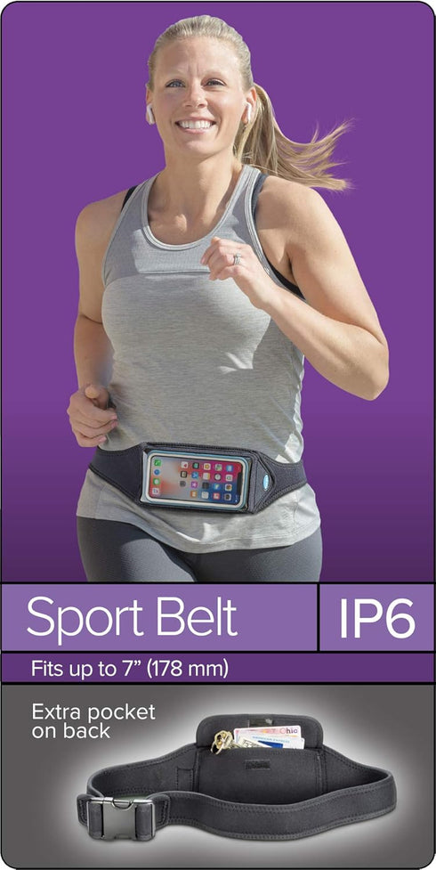 IP6 Running Belt for Men & Women, Universal Phone Waist Pack for Large Smartphones & Cases, Compatible with iPhone