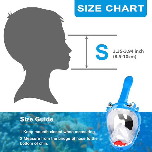 Full Face Snorkel Mask for Kids - 180 Degree Panoramic View Snorkeling Gear, Safe Anti-Leak Anti-Fog