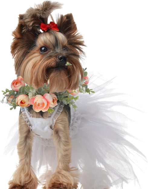 Dog Wedding Flower Collar, Pink Floral Wreath Bow for Female Pets, Valentine's Day Party Photo Props, Large