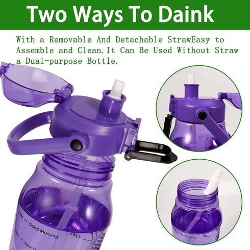 Motivational Half Gallon/64oz Water Bottle - Leak-Proof Tritan Jug with Straw & Time Marker for Fitness