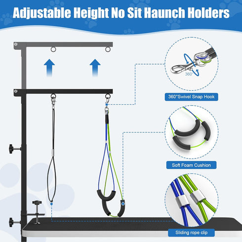 Clamp,35" Hammock Dog Grooming Arm with Pet Grooming Table Arm with Adjustable No Sit Haunch Holders,Dog Grooming Table