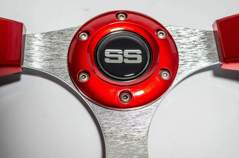 Huskey 12.5 Inch Racing Style Red Golf Cart Steering Wheel for Club Car/EZGO/Yamaha, Classic SS Center Logo