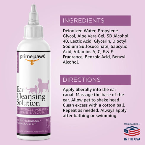 Ear Cleansing Solution for Dogs and Cats, Deodorizing Pet Ear Cleaner with Aloe & Vitamins, 8 oz