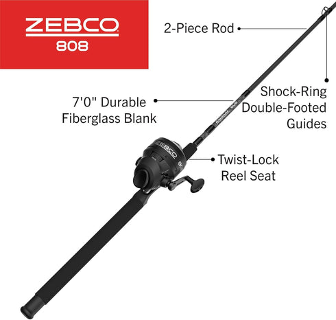 Zebco 808 Spincast Reel and Fishing Rod Combo, 7-Foot Z-Glass Rod with 20-Pound Cajun Fishing Line