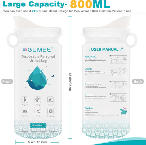 OUMEE 800ML 8/12/20/23/28 Emergency Disposable Urinal Bags, Pcs Camping Pee Bags Unisex Urine Bag Vomit Bag for Travel