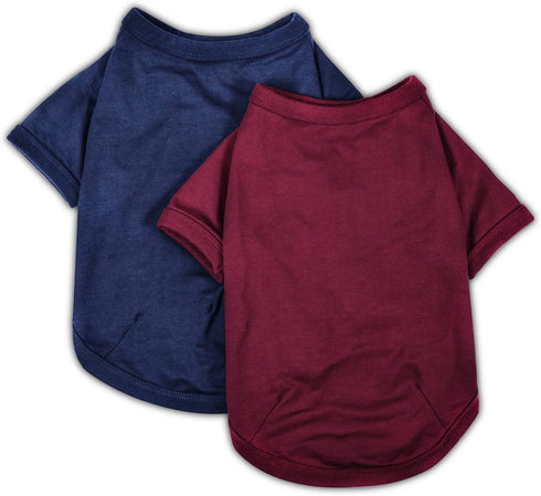 Koneseve Soft Cotton Dog Shirts, Stretchy T-Shirt for Small Medium Large Dogs & Cats, 2-Pack Blue & Red, XL