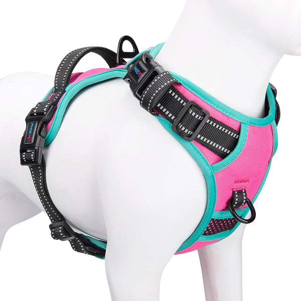PHOEPET 2019 Upgraded No Pull Dog Harness - Reflective Adjustable Vest with Training Handle & 2 Metal Leash Hooks (M,