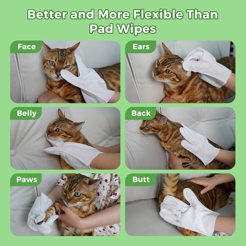 Extra Thick Pet Bathing Wipes for Dogs & Cats, Cleaning & Deodorizing Grooming Gloves, 2 Pack, 12 PCS