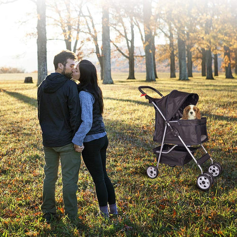 Dkeli 4 Wheel Pet Stroller Cat Dog Cage Stroller Travel Folding Carrier with Cup Holder and Removable Lining for Small
