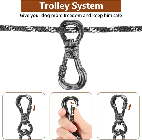 XiaZ 100ft Portable Dog Camping Leash, Overhead Trolley System for Dogs up to 200lbs, Black