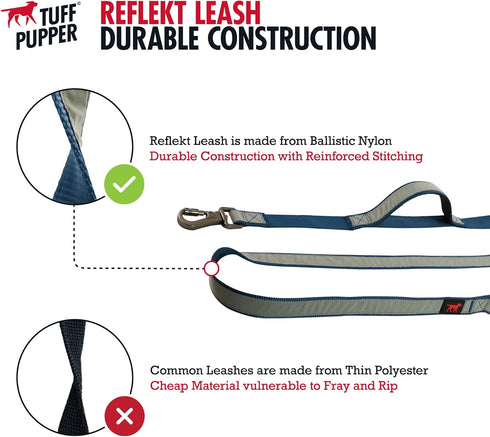 Tuff Pupper Extreme Reflective Dog Leash | Heavy Duty Double Handle for Strong Dogs | 6 Foot Leash
