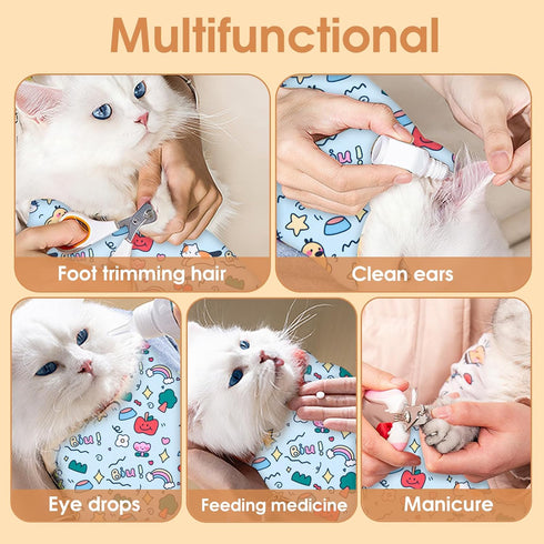 27.5 27.5in Cat Grooming Wrap for Cutting Nails, * Self-Adherent Cat Scratching Blanket for Nail Clipping Ear Cleaning