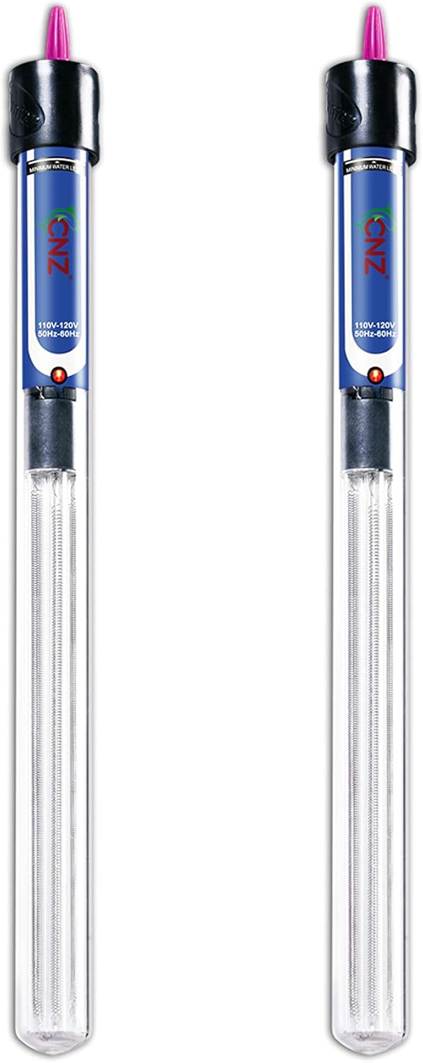 CNZ Aquarium Quartz Glass Submersible Heaters (50-watt, 2-pack)