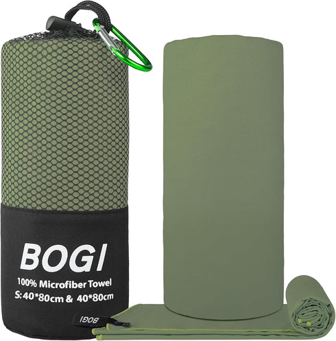 Swimming Backpacking (S:16''x32'',2Pcs-AGreen) BOGI Microfiber Travel Sports Towel-Quick Dry Travel Towel,Soft