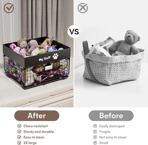 Dog Toy Basket - Large Metal Dog Toy Box for Small Dog, Personalized Storage Bin for Pet