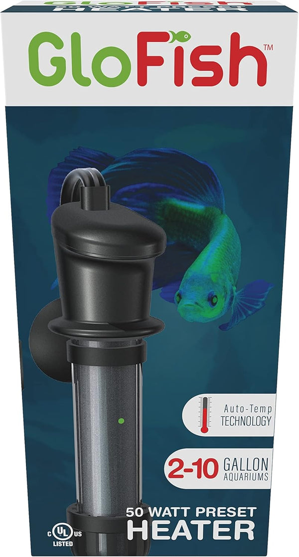GloFish Submersible Heater 50 Watts for Aquariums Up to 10 Gallons, UL Listed, Black