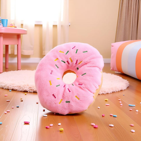 Jowxsx Pink Donut Shape Dog Toys,Plush Pet Toy Sprinkled Donut Dog Chew Toy,No Stuffing Squeaky Plush Toy, Animal Play