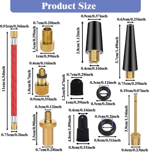GRSECPO 25PCS Nozzle (25) Valve Adaptor Tools, Brass Bike Pump Adaptters,Ball Pump Needle, Balloon Inflatable Toys