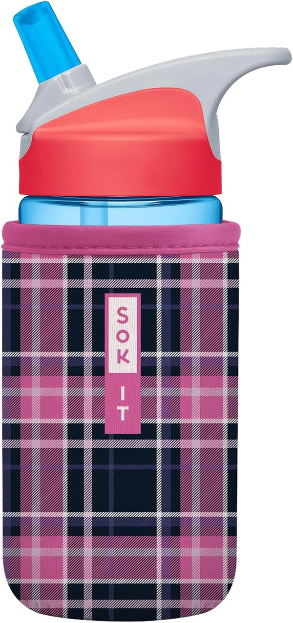 Sok It BotlSok Water Bottle Sleeve Insulated Neoprene Cover (Berry Plaid, Fits