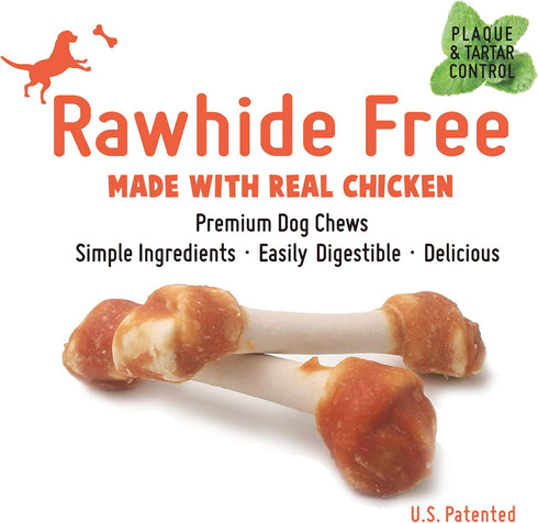 Premium Dog Chew Bones, Made with Real Chicken, Rawhide Alternative, Limited Ingredients, Mini 18pcs/pack