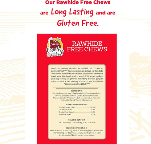Country 2 Count Kitchen Rawhide Free Chicken Dog Chews, for Large Dogs, Made with Real Chicken, No Wheat, Corn or Soy