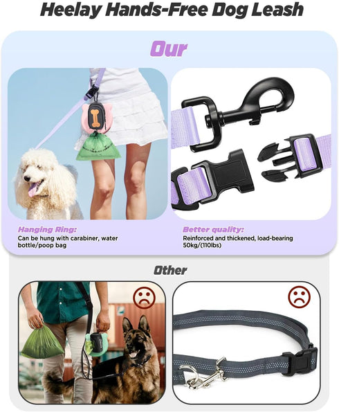 Hands Free Dog Leash, 8.2ft Multifunctional Crossbody Rope with Explosion-Proof Handle and Adjustable Training Hands Free Leash for Dogs Walking(Purple)