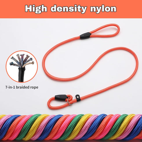 2pcs Slip Lead Dog Leash, 5FT Strong Rope for Small Medium Dogs, Pink and Orange