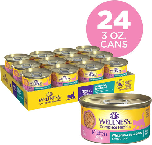 Wellness Complete Health Grain-Free Wet Canned Cat Food - Natural Ingredients, Real Meat, Smooth Pate, 3 oz, Pack of 24