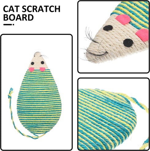 POPETPOP Mouse Shape Cat Scratcher Board, Double-Sided Sisal Mat for Indoor Cats, 12.99x7.48x0.98 inch (Random Color)