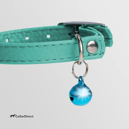 CollarDirect Leather Cat Collar with Elastic Strap, Kitten Collar with Bell, 8-11 Inch, Mint Green