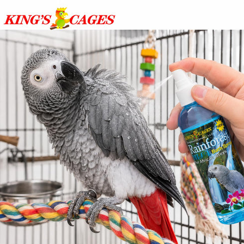 8 oz. King's Cages Rainforest Mist Spray African Grey Feather Conditioning Spray with Baby Powder Scent for Medium Bird